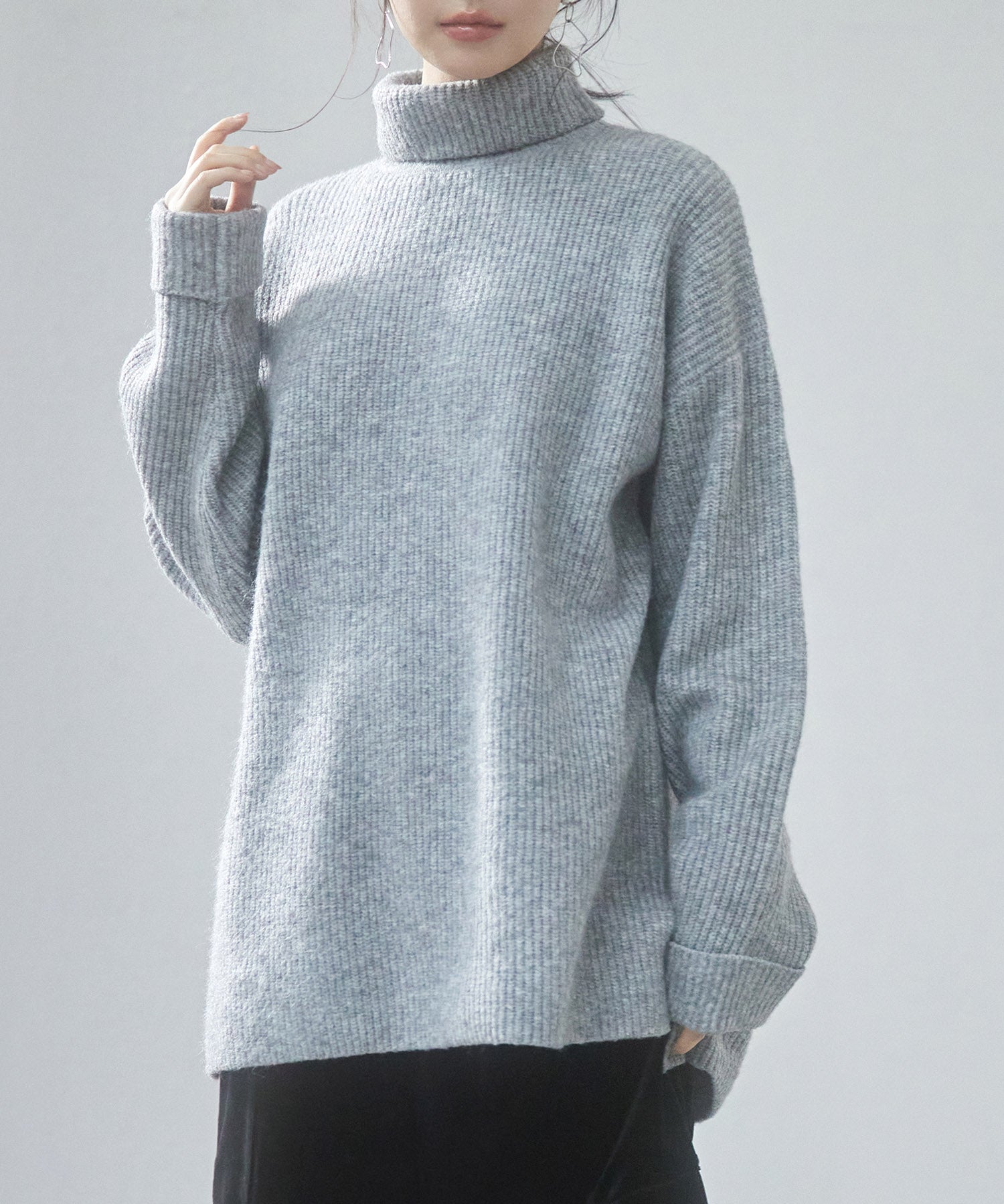 体型カバーハイネックニットプルオーバーsdp8026 グレー