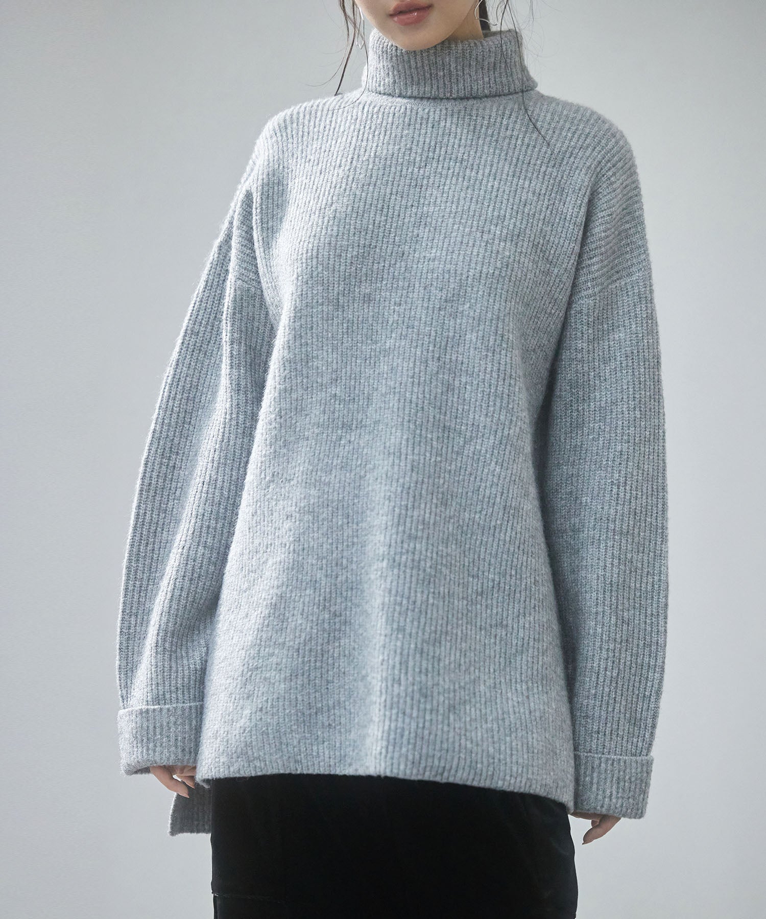 体型カバーハイネックニットプルオーバーsdp8026 グレー