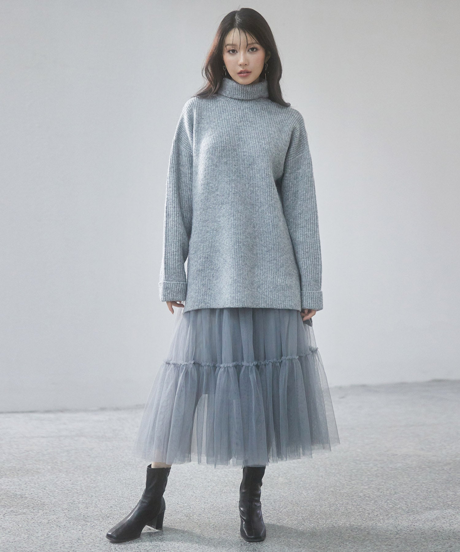 体型カバーハイネックニットプルオーバーsdp8026 グレー