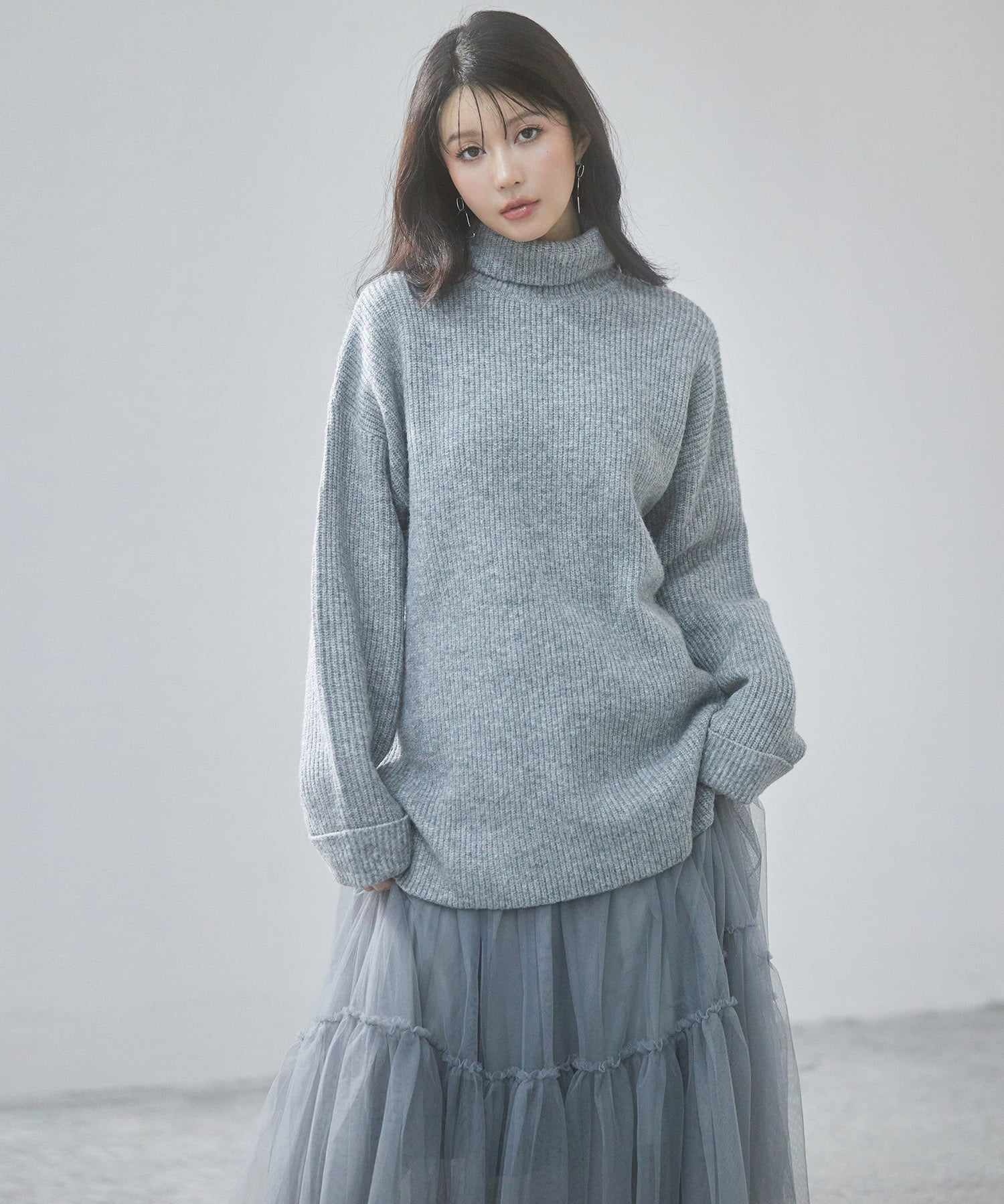 体型カバーハイネックニットプルオーバーsdp8026 グレー