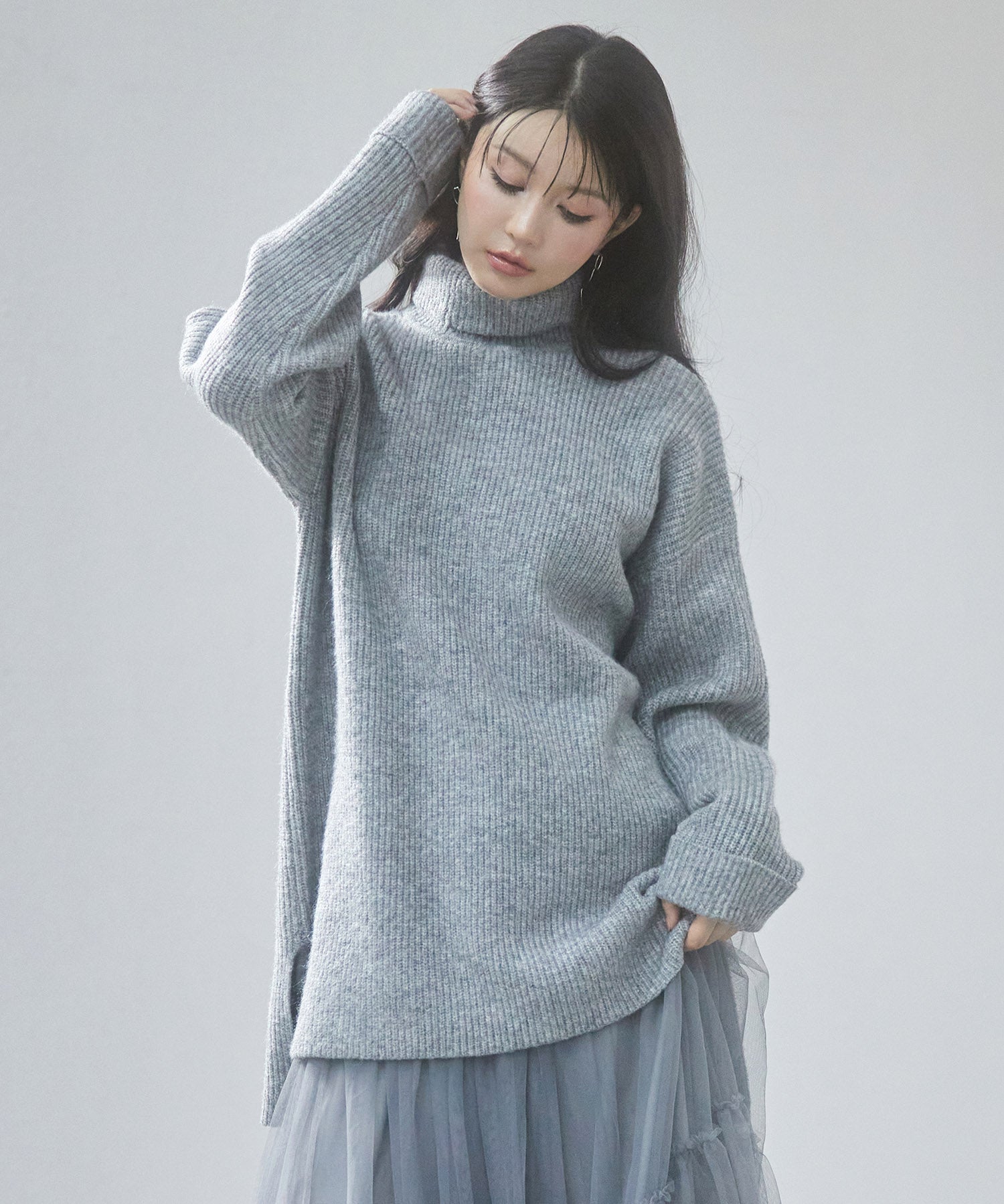 体型カバーハイネックニットプルオーバーsdp8026 グレー