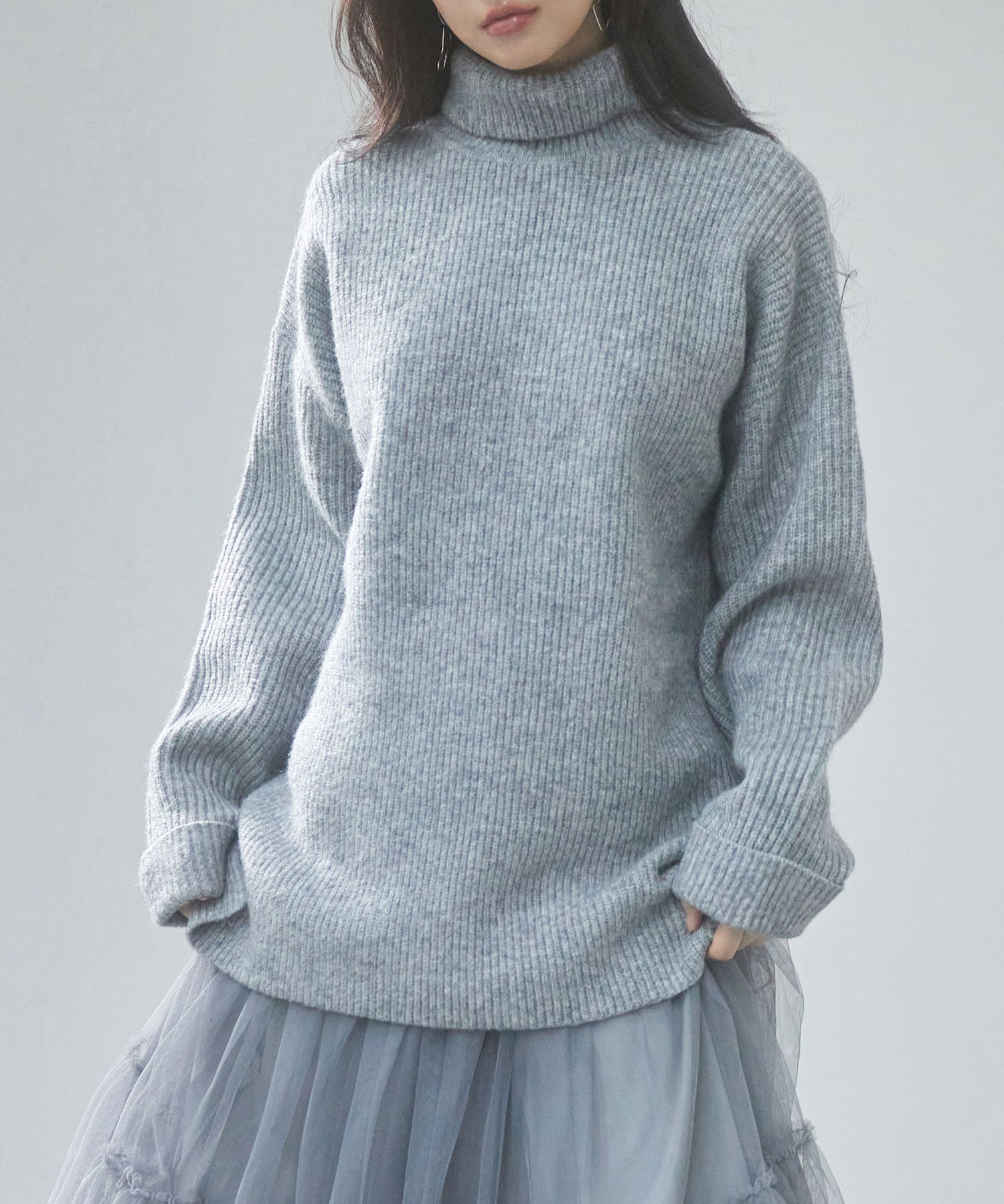 体型カバーハイネックニットプルオーバーsdp8026 グレー