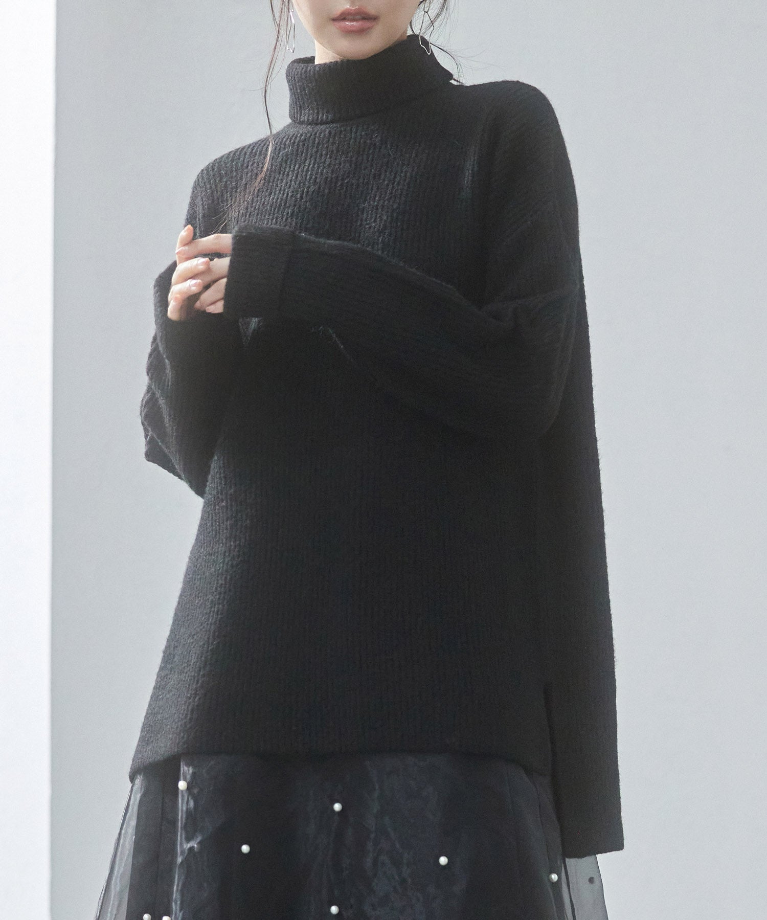 体型カバーハイネックニットプルオーバーsdp8026 ブラック