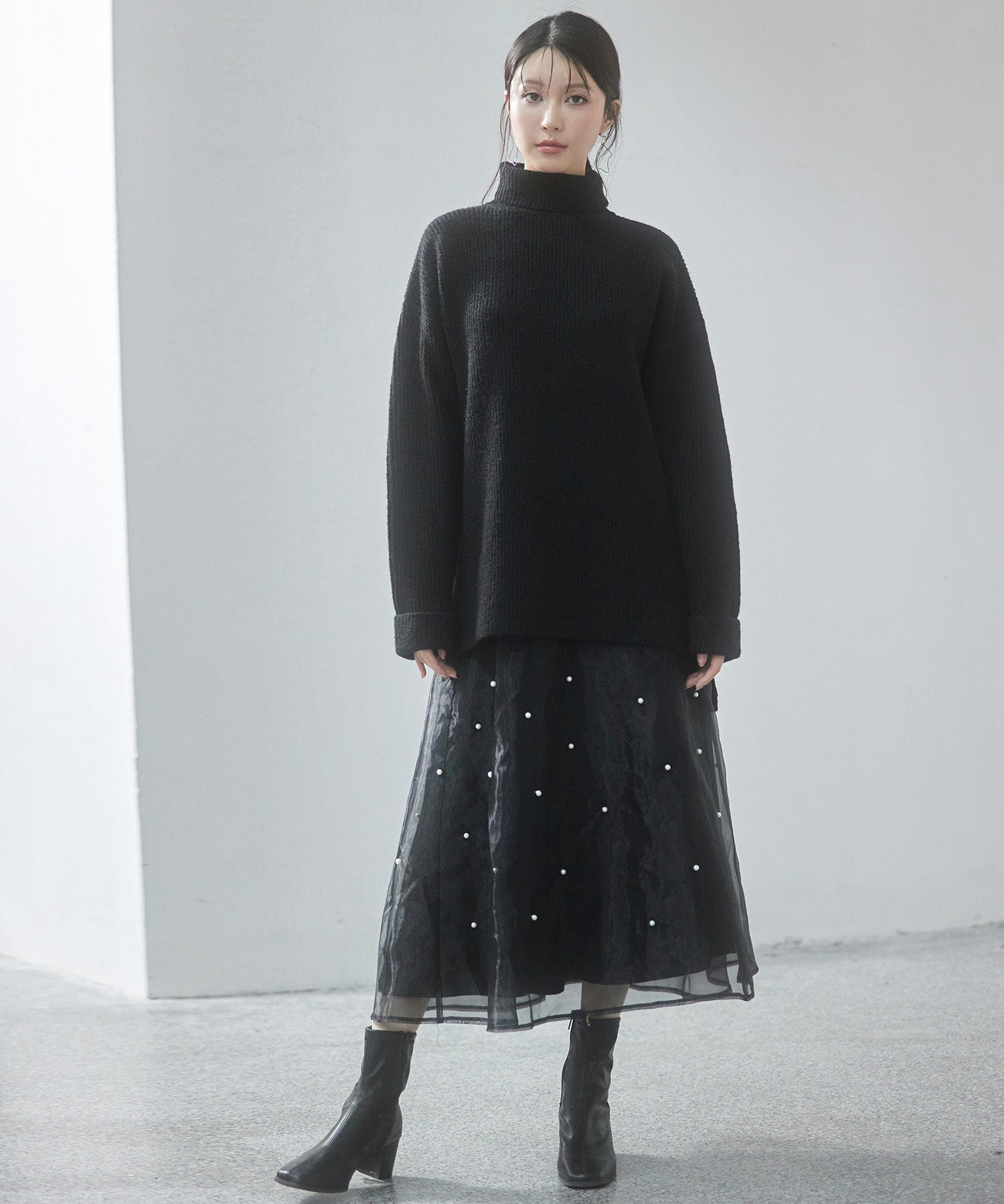 体型カバーハイネックニットプルオーバーsdp8026 ブラック