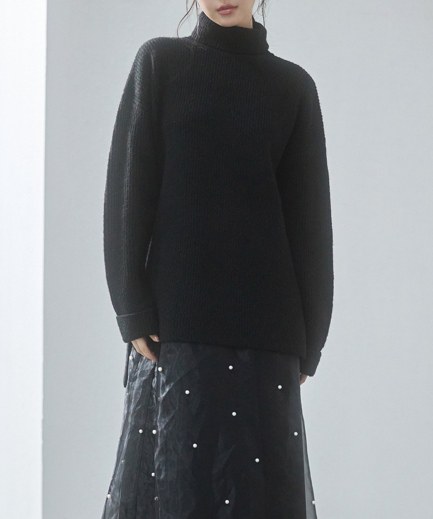 体型カバーハイネックニットプルオーバーsdp8026 ブラック