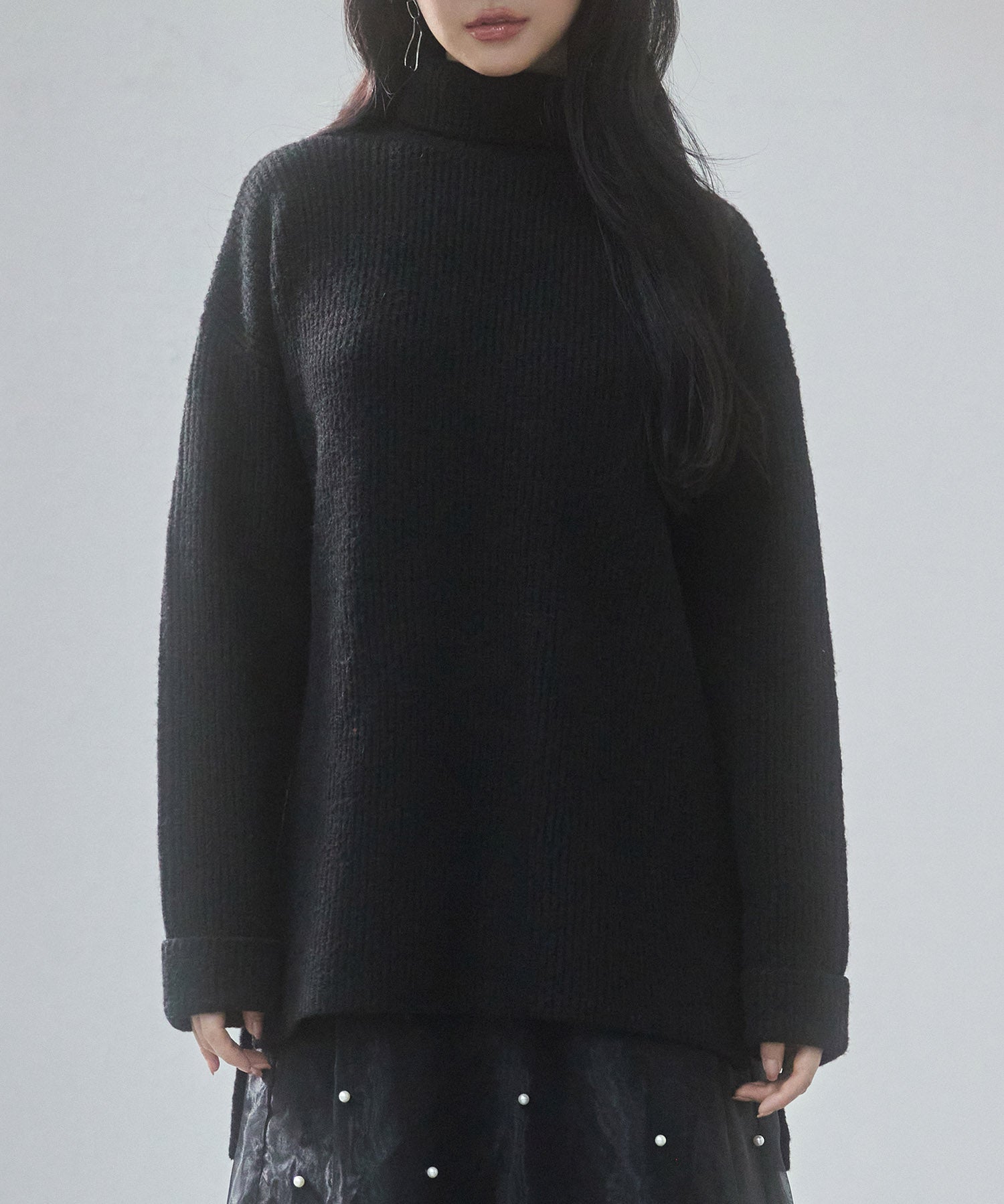 体型カバーハイネックニットプルオーバーsdp8026 ブラック