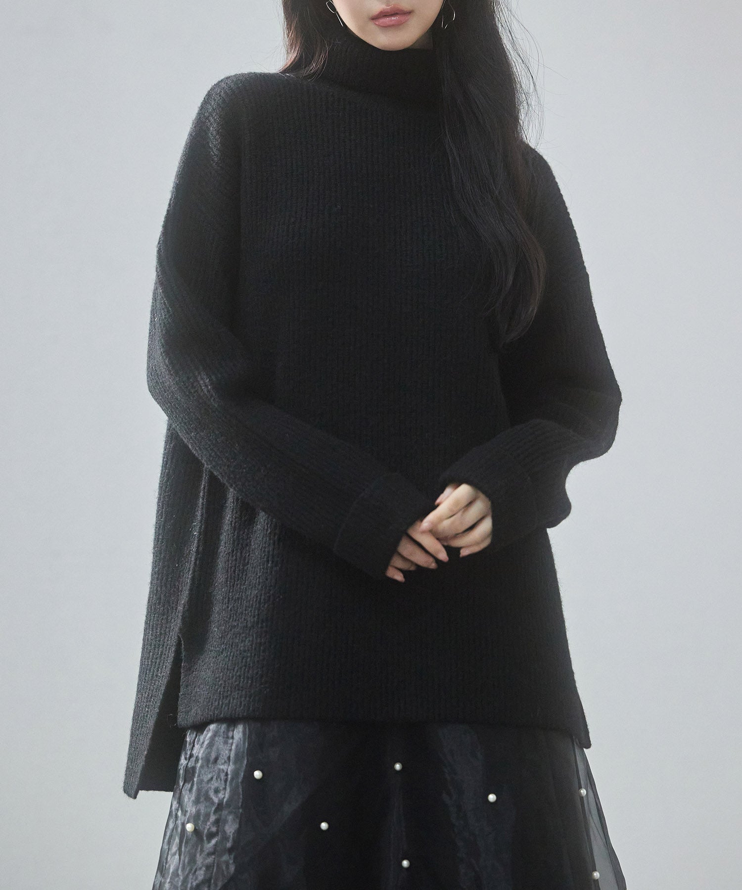 体型カバーハイネックニットプルオーバーsdp8026 ブラック