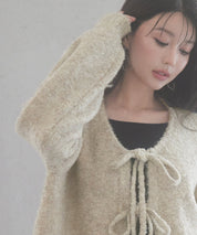 フロントリボンドロップショルダーニットカーディガンsdp8027 オートミール