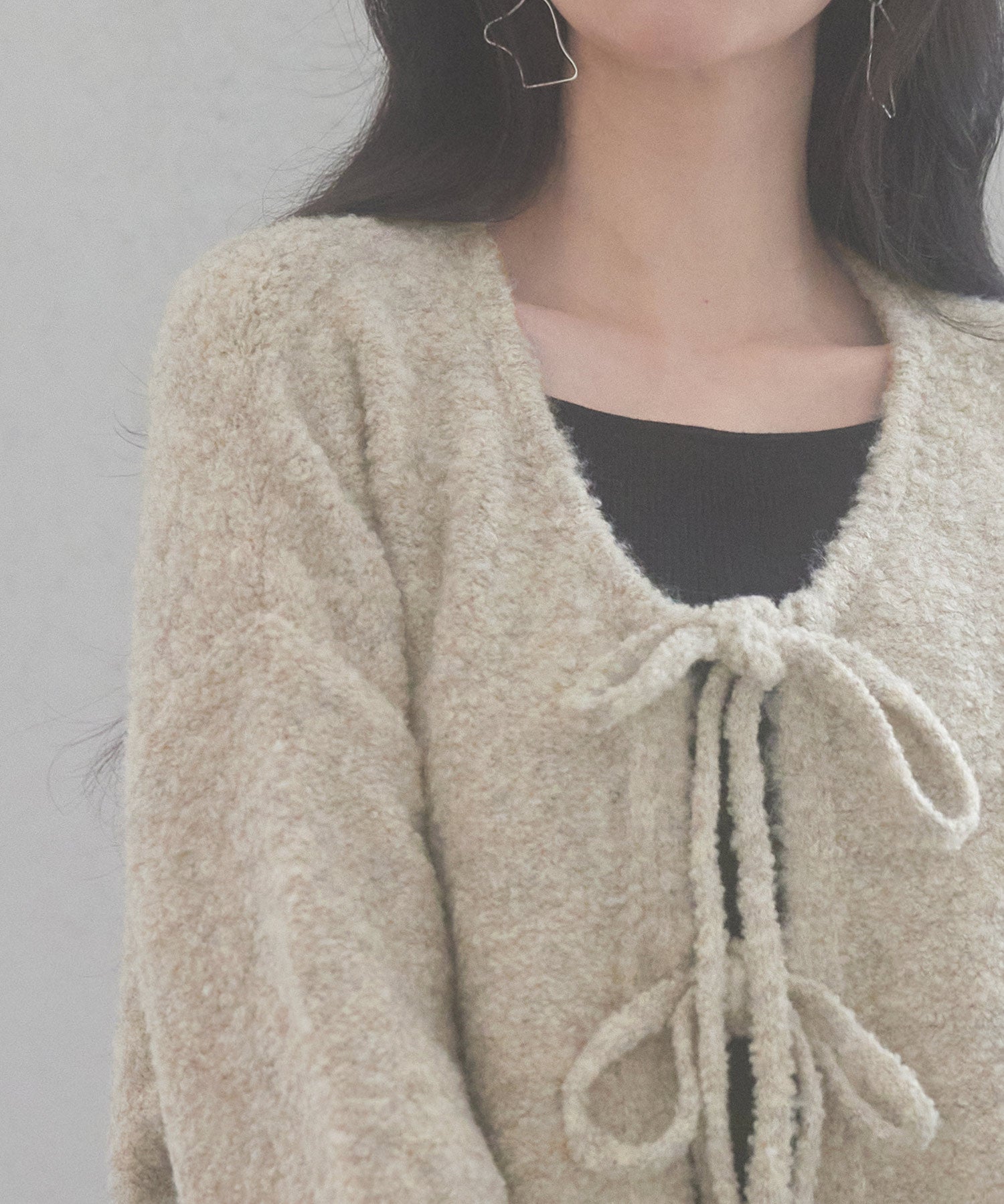 フロントリボンドロップショルダーニットカーディガンsdp8027 オートミール