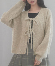 フロントリボンドロップショルダーニットカーディガンsdp8027 オートミール