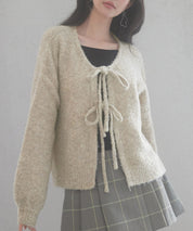 フロントリボンドロップショルダーニットカーディガンsdp8027 オートミール