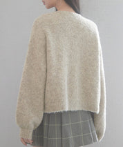 フロントリボンドロップショルダーニットカーディガンsdp8027 オートミール