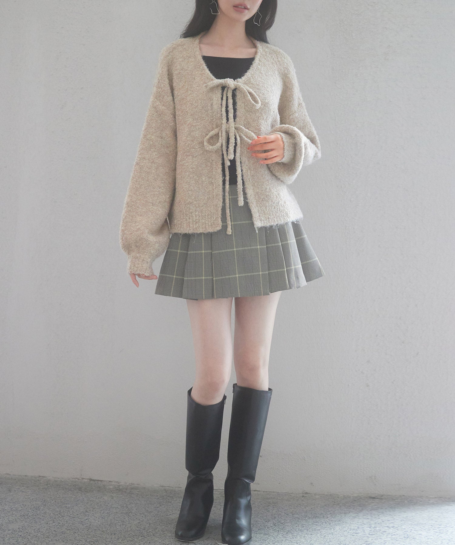 フロントリボンドロップショルダーニットカーディガンsdp8027 オートミール