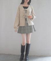 フロントリボンドロップショルダーニットカーディガンsdp8027 オートミール