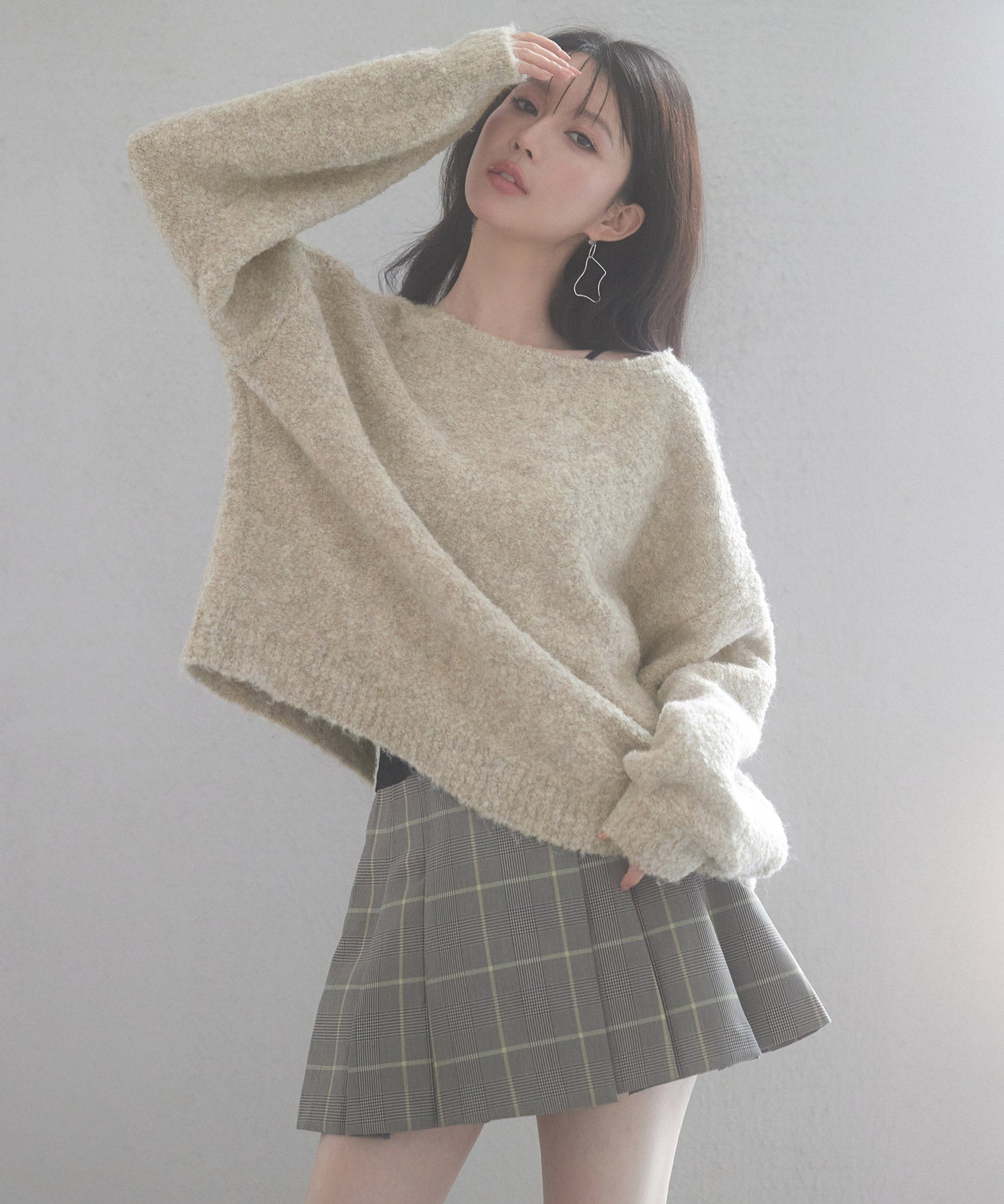 フロントリボンドロップショルダーニットカーディガンsdp8027 オートミール