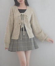 フロントリボンドロップショルダーニットカーディガンsdp8027 オートミール