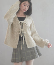 フロントリボンドロップショルダーニットカーディガンsdp8027 オートミール