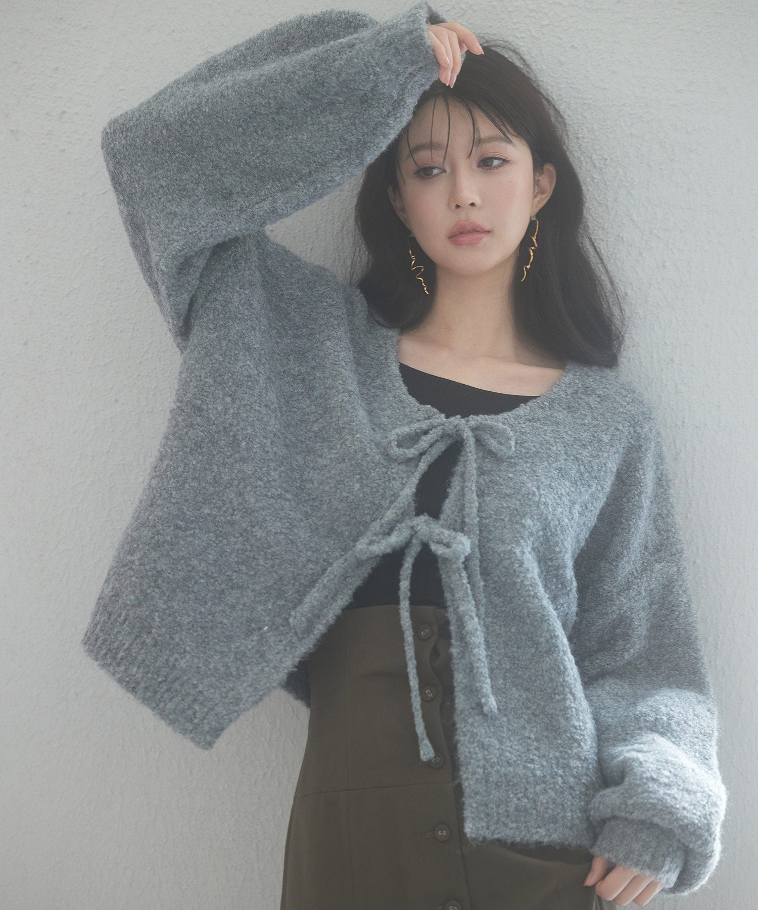 フロントリボンドロップショルダーニットカーディガンsdp8027-103-18