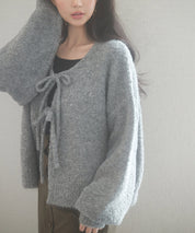 フロントリボンドロップショルダーニットカーディガンsdp8027 グレー
