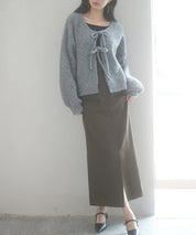 フロントリボンドロップショルダーニットカーディガンsdp8027 グレー