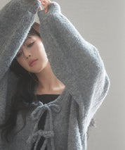 フロントリボンドロップショルダーニットカーディガンsdp8027 グレー