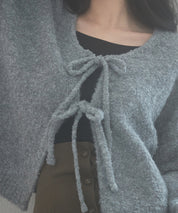 フロントリボンドロップショルダーニットカーディガンsdp8027 グレー