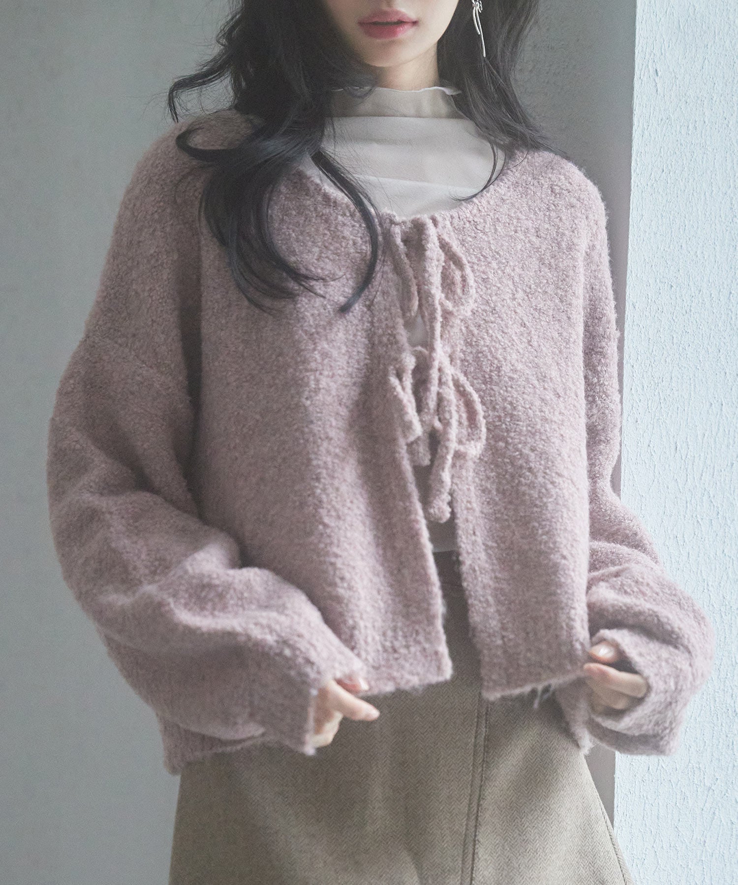 フロントリボンドロップショルダーニットカーディガンsdp8027-103-26