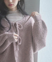 フロントリボンドロップショルダーニットカーディガンsdp8027 ピンク