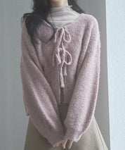 フロントリボンドロップショルダーニットカーディガンsdp8027 ピンク