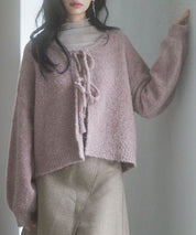 フロントリボンドロップショルダーニットカーディガンsdp8027 ピンク