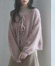 フロントリボンドロップショルダーニットカーディガンsdp8027 ピンク