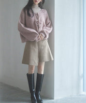 フロントリボンドロップショルダーニットカーディガンsdp8027 ピンク