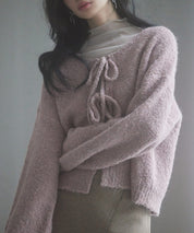 フロントリボンドロップショルダーニットカーディガンsdp8027 ピンク