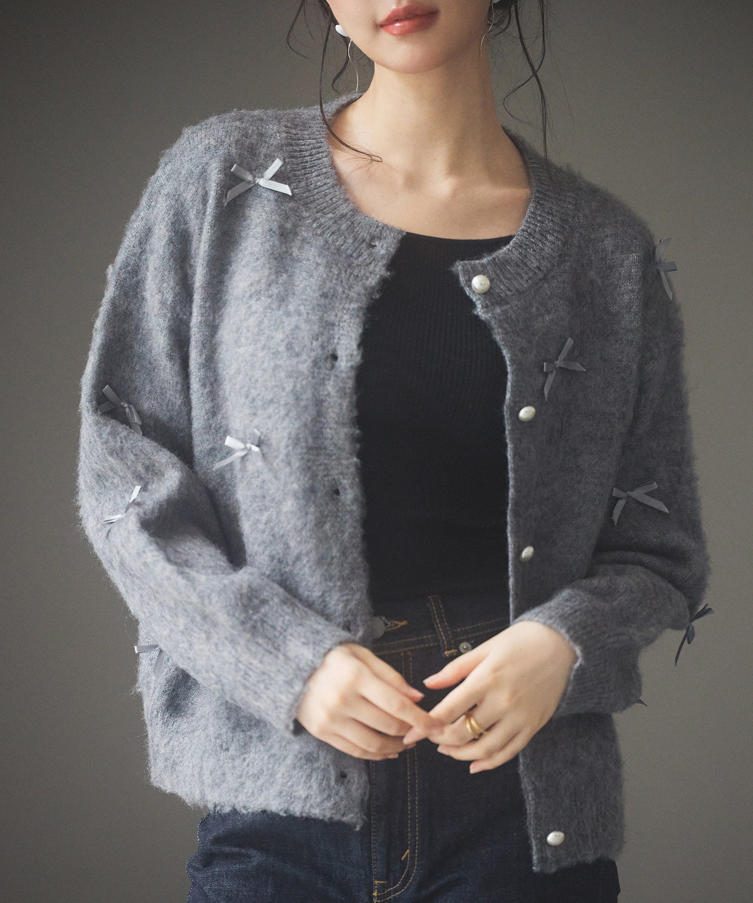 トレンドリボンドロップショルダーニットsdp8028 グレー