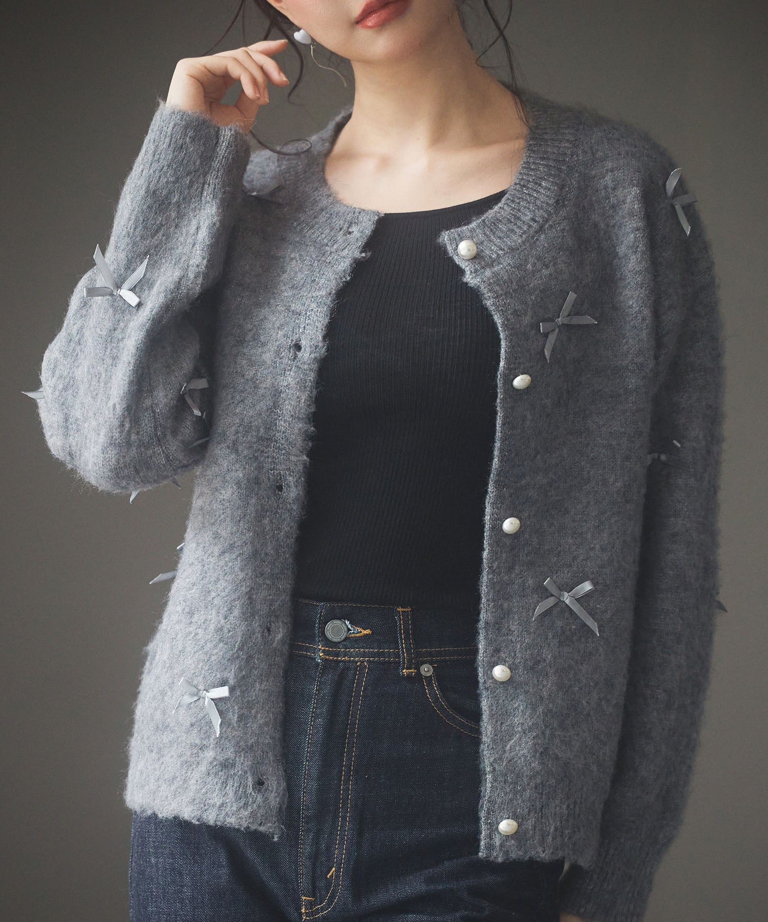 トレンドリボンドロップショルダーニットsdp8028 グレー