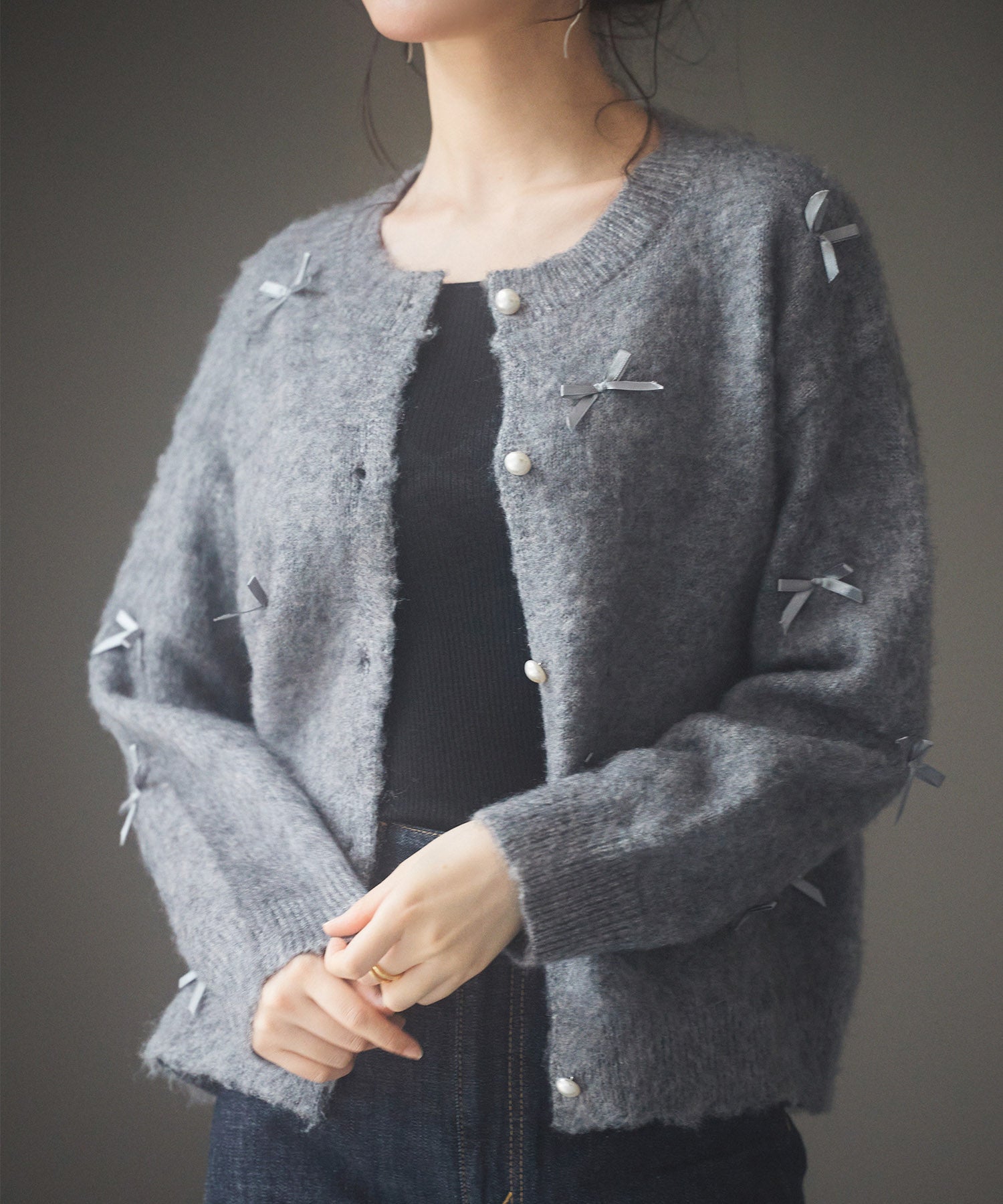 トレンドリボンドロップショルダーニットsdp8028 グレー