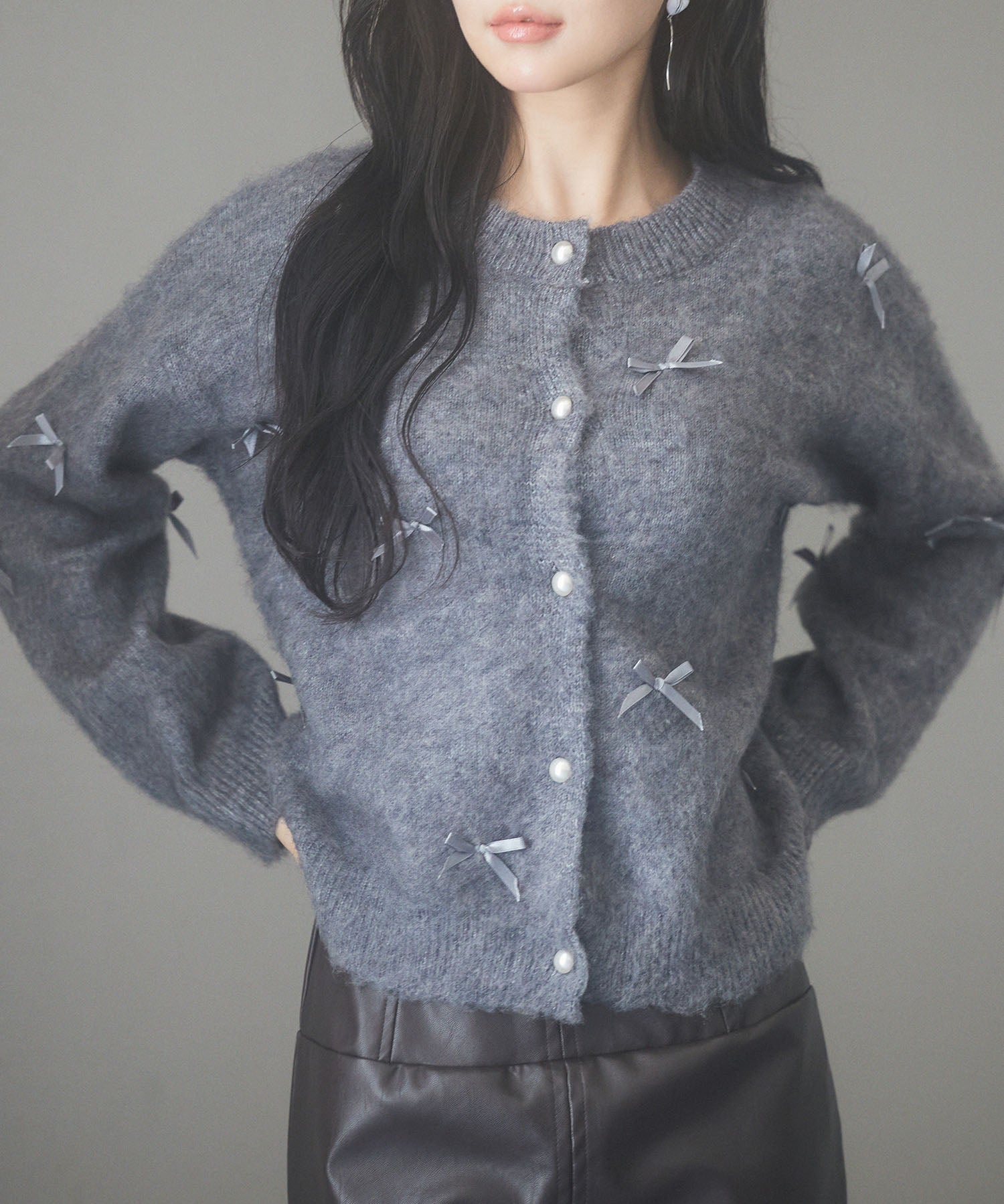 トレンドリボンドロップショルダーニットsdp8028 グレー