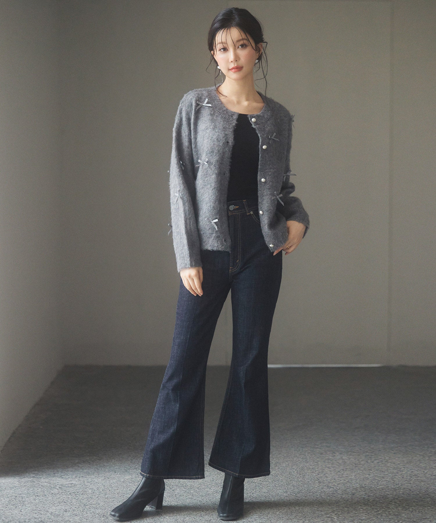 トレンドリボンドロップショルダーニットsdp8028 グレー