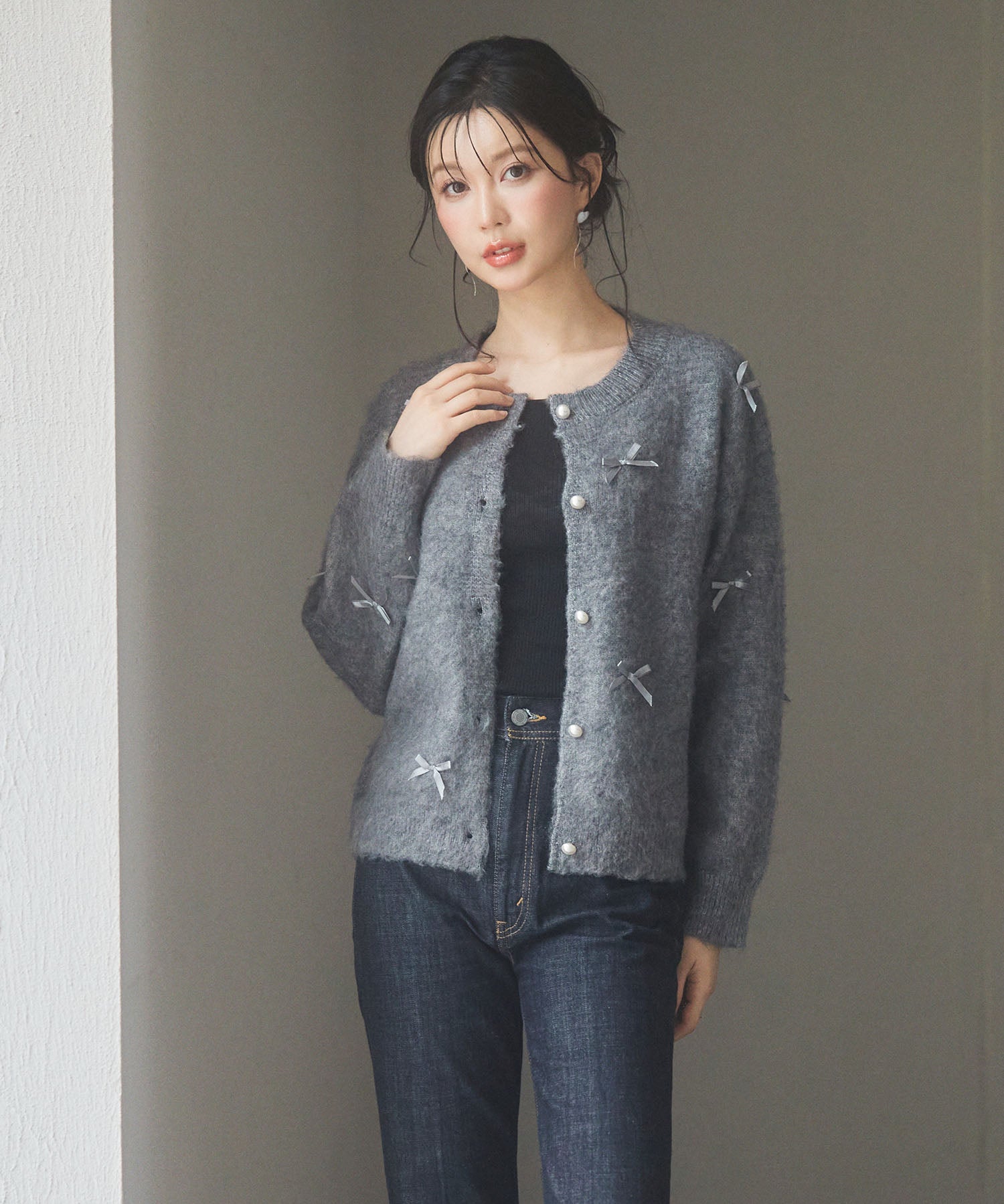 トレンドリボンドロップショルダーニットsdp8028 グレー