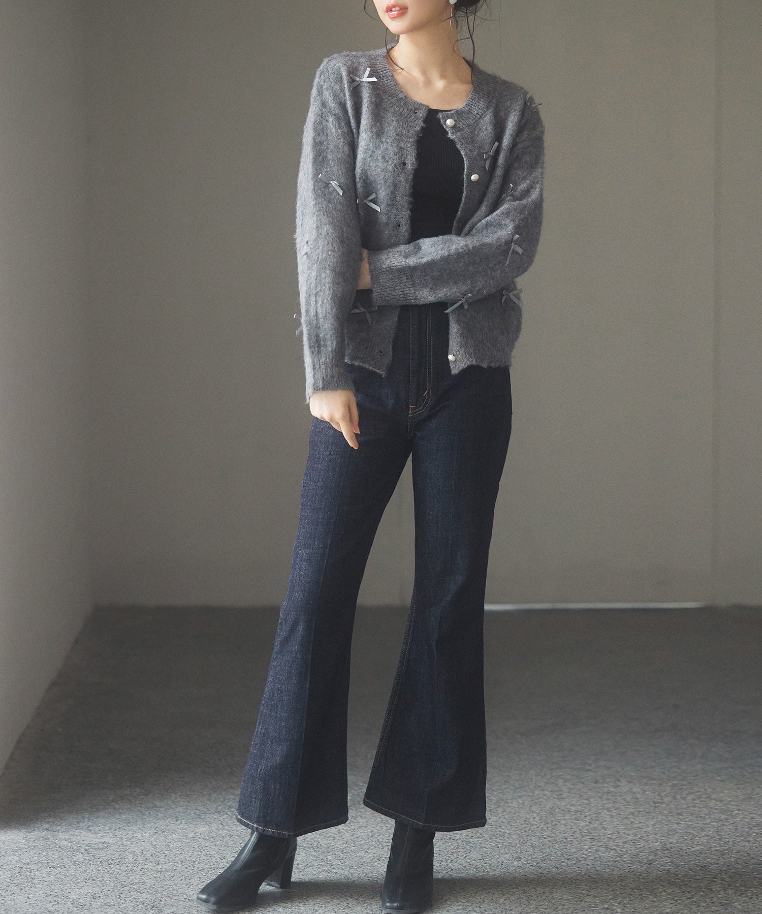 トレンドリボンドロップショルダーニットsdp8028 グレー