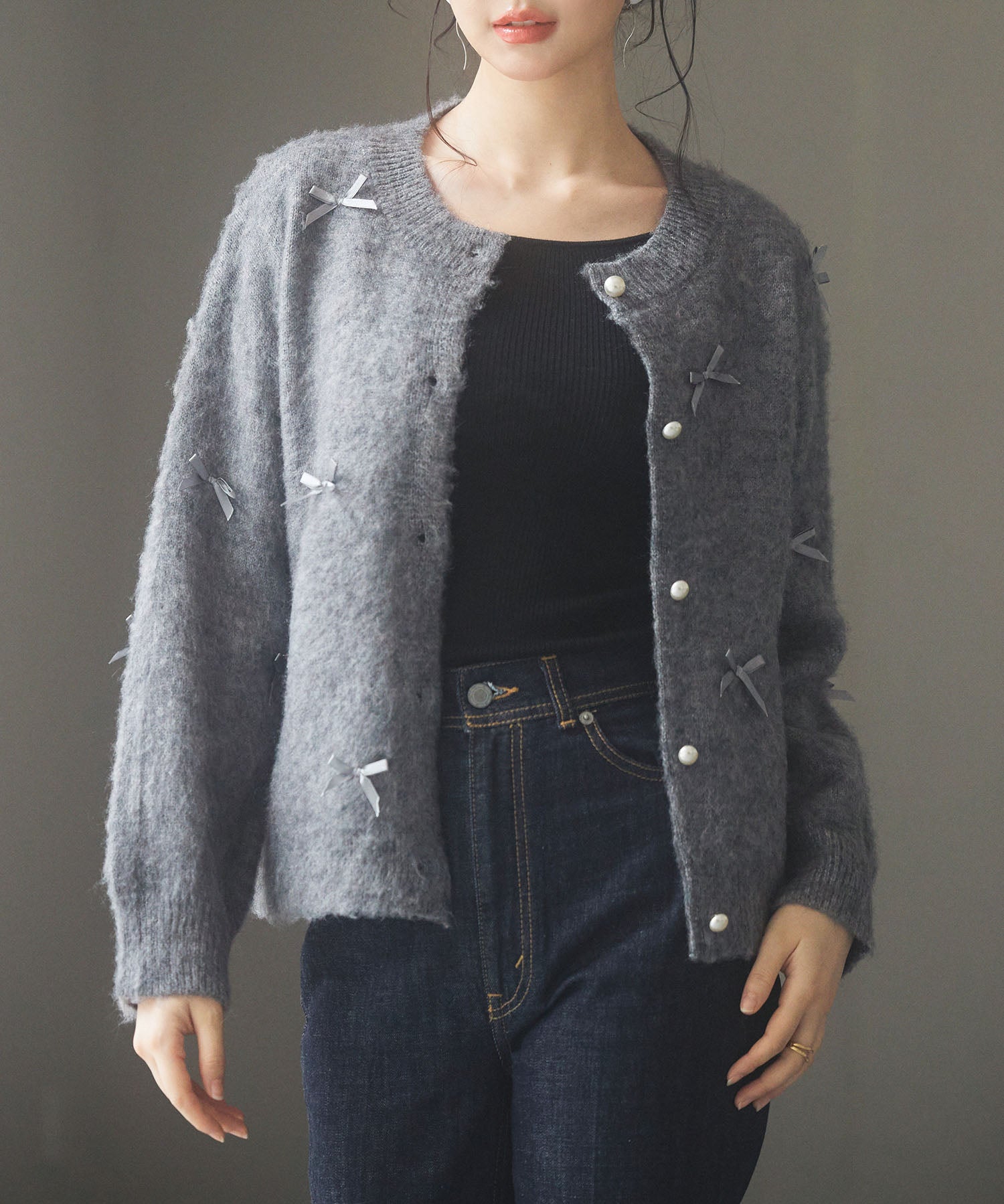 トレンドリボンドロップショルダーニットsdp8028 グレー