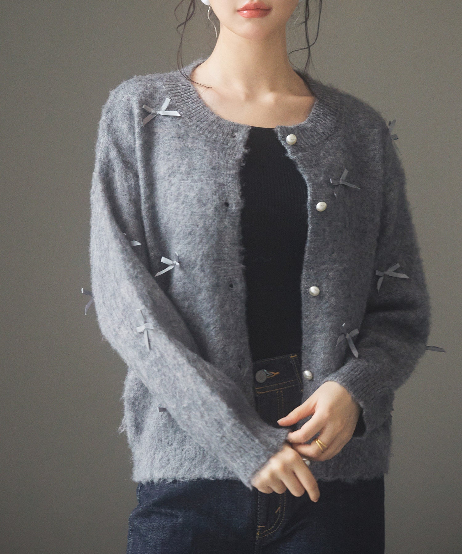 トレンドリボンドロップショルダーニットsdp8028 グレー