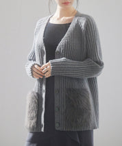 ファーポケットVネックニットカーディガンsdp8029 グレー