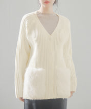 ファーポケットVネックニットカーディガンsdp8029-103-38