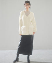 ファーポケットVネックニットカーディガンsdp8029 アイボリー
