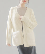ファーポケットVネックニットカーディガンsdp8029 アイボリー