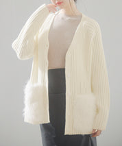 ファーポケットVネックニットカーディガンsdp8029 アイボリー