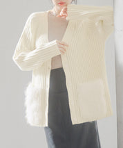 ファーポケットVネックニットカーディガンsdp8029 アイボリー