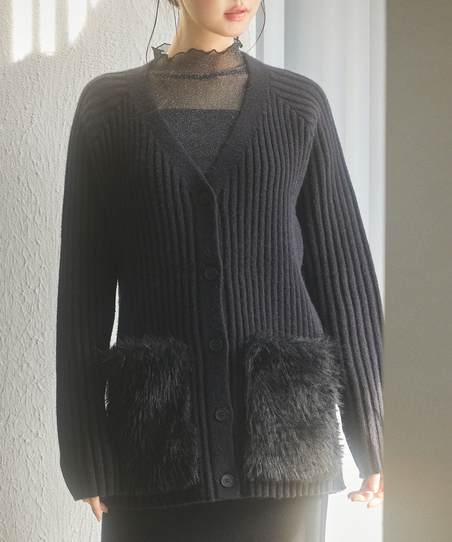 ファーポケットVネックニットカーディガンsdp8029-103-8