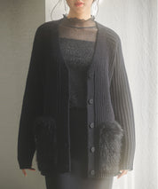 ファーポケットVネックニットカーディガンsdp8029 ブラック